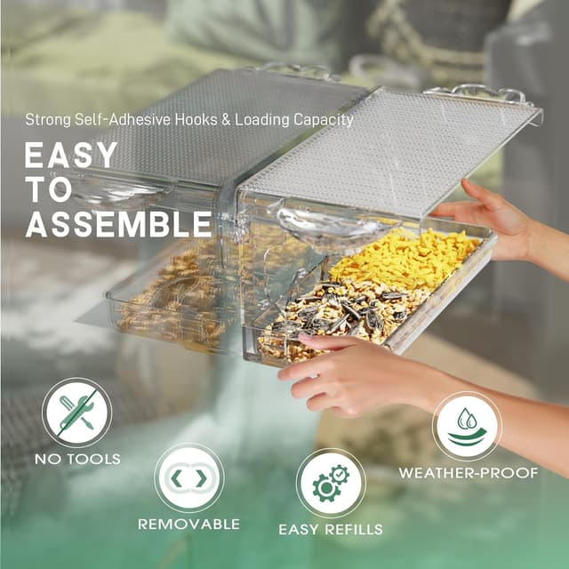 Detalle 2 de WELDUN Window Bird Feeder with clear plastic viewing, 2 water bowls and removable trays