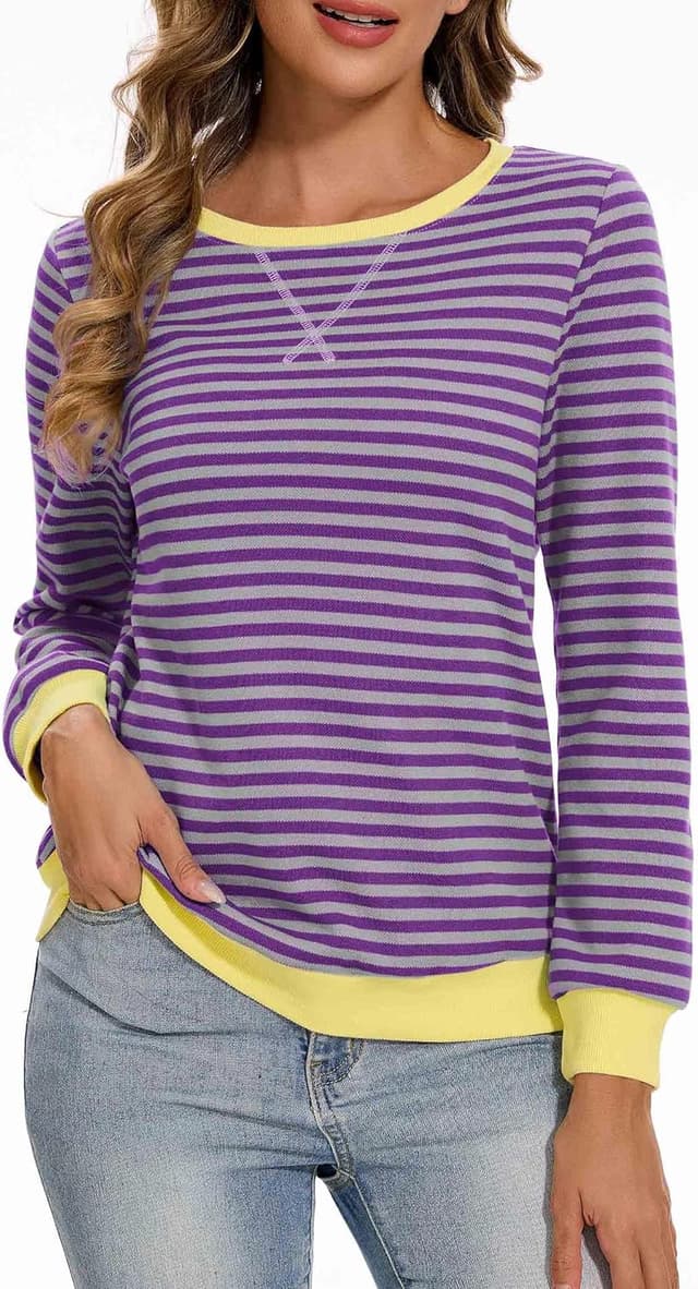 Detalle de Neineiwu Oversize Pullover für Damen mit Streifen, Rundhals und langen Ärmeln (Herbst)