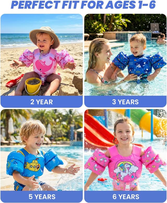 Detalle de Gogokids 2-in-1 Toddler Swim Vest Pool Floaties (CPC certified) for 24–66 lbs