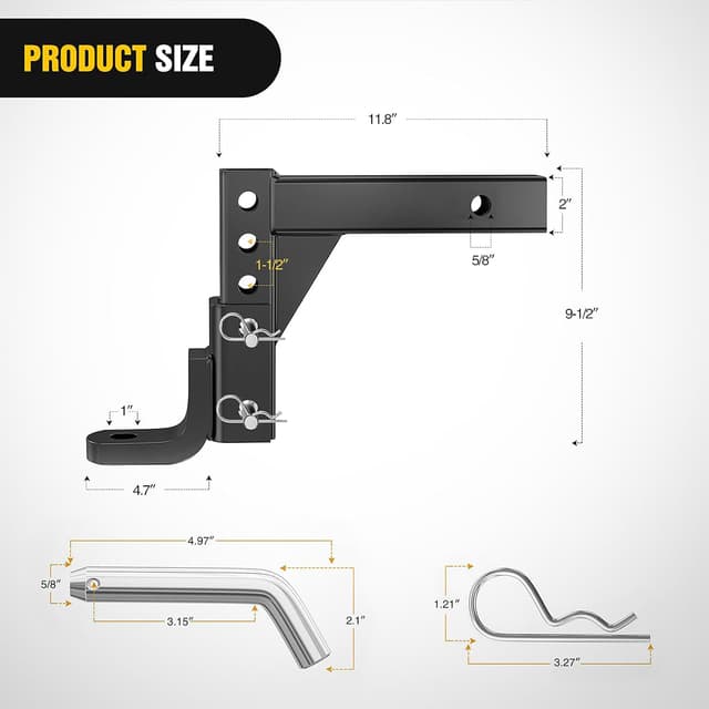 Detalle 2 de Nilight 8-Position Adjustable Trailer Hitch Ball Mount for 2-Inch Receivers (5/8-In Pin Lock, 7,500 lbs)