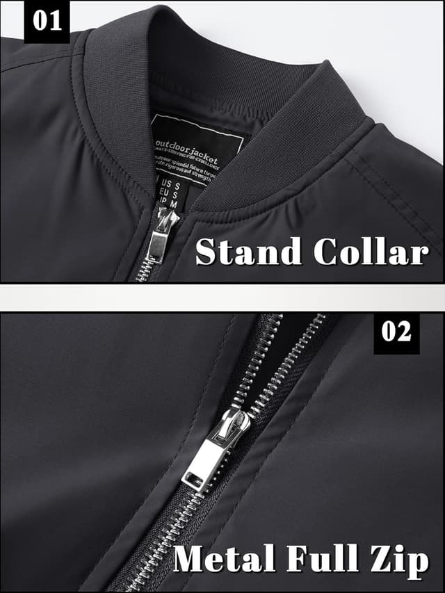 Detalle de TACVASEN Herren Bomberjacke – leichte Übergangsjacke im Fliegerjacken-Stil mit Reißverschlusstaschen