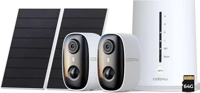 Detalle de COOAU 4MP Kit Telecamera Wi‑Fi esterna con pannello solare, 2 telecamere e scheda 64GB