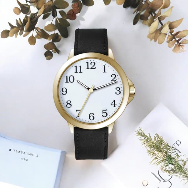 Detalle de NUOVO Herren Analog-Quarzuhr mit großem Zifferblatt, schwarzem Lederarmband (45 mm) – gut ablesbar