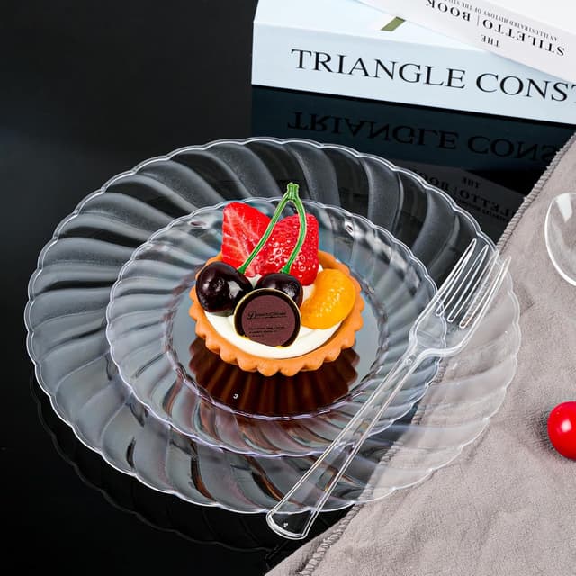 Detalle 2 de FOCUSLINE 100-Count Clear Heavy-Duty Plastic Dinner Plates (9 Inch)