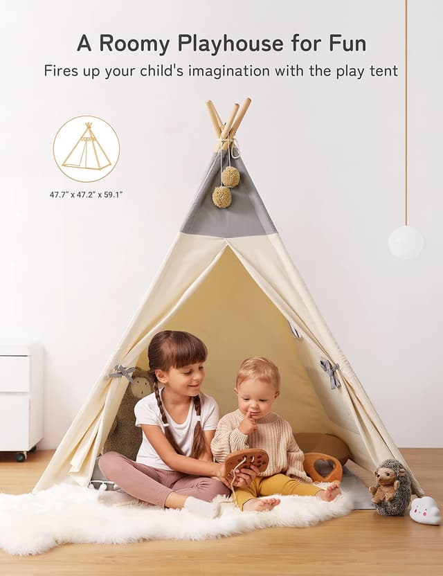 Thumbnail 5 de besrey Tipi Zelt für Kinder 120x120x155 cm