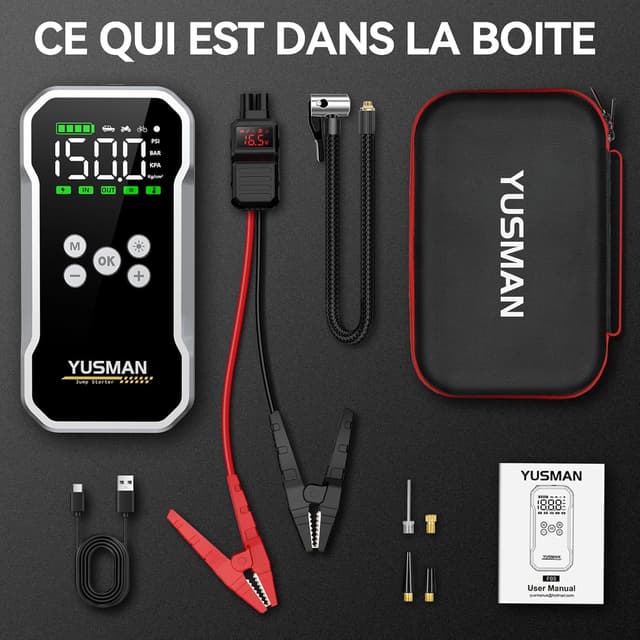 Thumbnail 6 de YUSMAN Booster Batterie Voiture 6000A avec compresseur 150 PSI (12V) – démarrage portable + power bank 15800 mAh