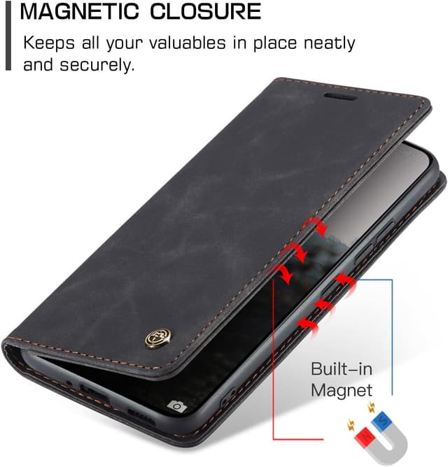 Detalle de Cracedily Handyhülle für Xiaomi 14T Pro: Klapp-Flipcase mit Kartenfach, Magnetverschluss und Standfunktion (Schwarz)