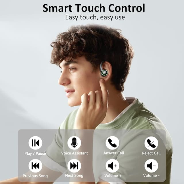 Detalle de Wireless Bluetooth 5.4 Sports Earbuds with Earhooks, ENC Noise Cancelling & IPX7 Protection