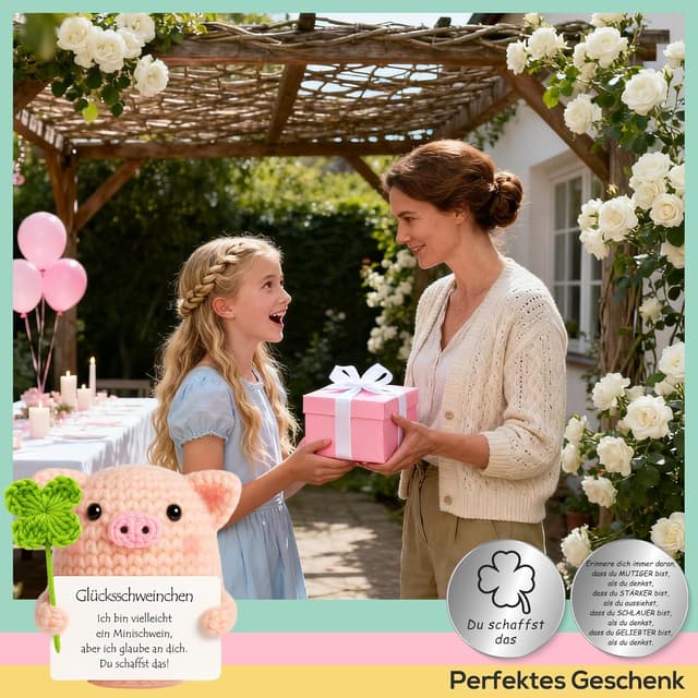 Thumbnail 6 de Tixlux Pocket Hug Glücksschweinchen Figur mit Glücksklee und Glücksbringer (Silber III)