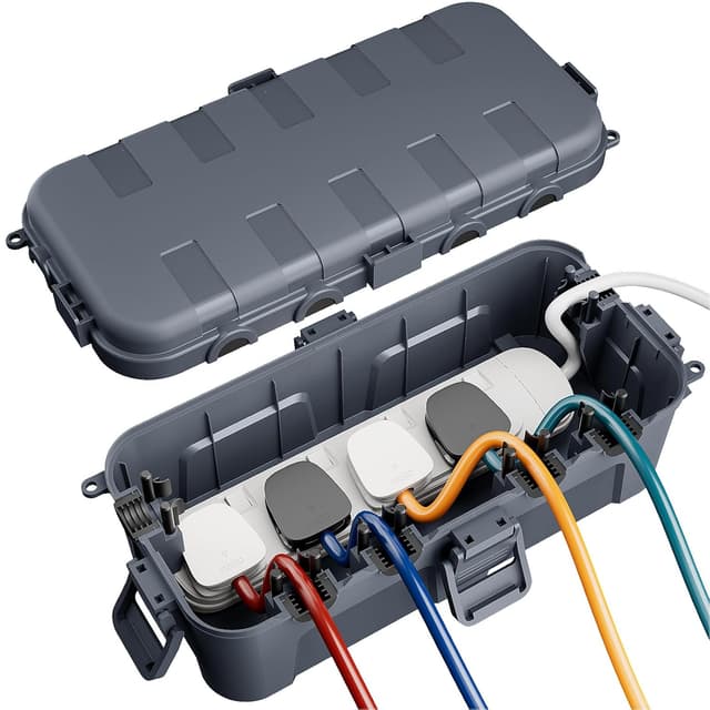 Detalle de RESTMO Outdoor Waterproof Box (29 × 13.2 × 10cm) – IP54 weatherproof electrical box for outdoor plug extensions