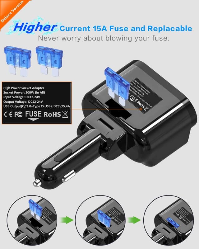 Detalle 2 de SUPERONE 200W 2-Socket Car Charger with PD 20W 🔌