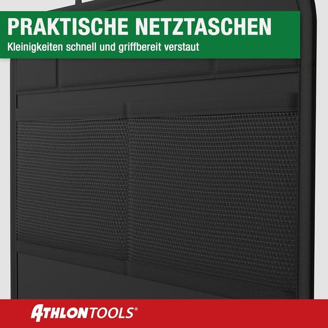 Detalle de ATHLON TOOLS Rückenlehnen-Schutzmatte (beschichtet) mit Netztaschen – schmutz- & wasserabweisend