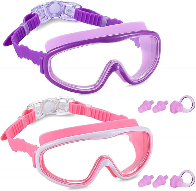 Detalle de Yizerel 2 Pack Kids Swim Goggles (Ages 3–15) – Wide Vision, Anti-Fog, UV Protected