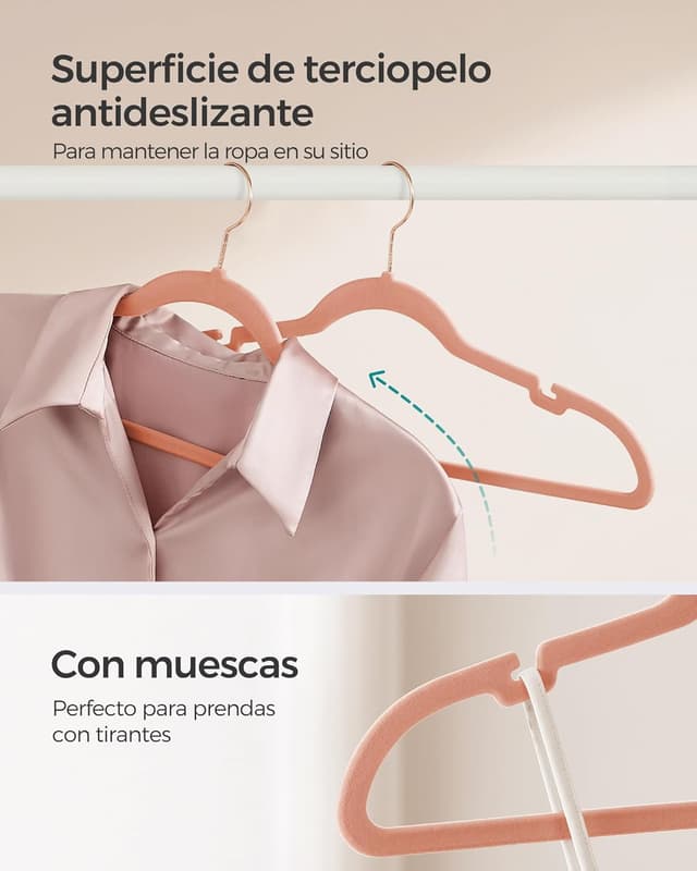 Thumbnail 2 de SONGMICS Perchas de Terciopelo Rosa Claro, 50 Piezas🪡