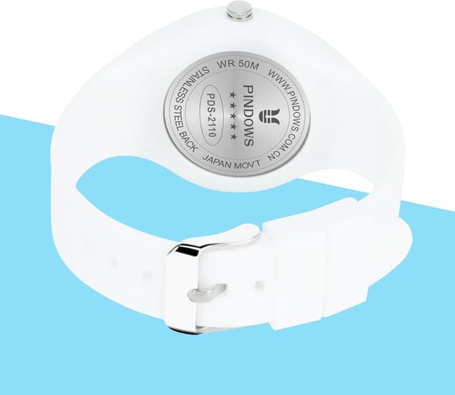 Detalle de PINDOWS Analoge Quarzarmbanduhr mit Silikonband für Damen – wasserfest, leuchtendes Zifferblatt