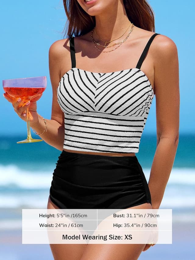 Detalle de CUPSHE Tankini femme à col carré et taille haute, bretelles réglables (deux pièces)