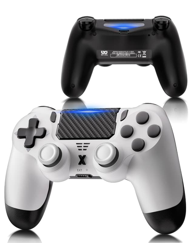 Detalle de RUIZHI Wireless Controller für PS4 (inkl. Turbo, Dual-Vibration, 6-Achsen-Gyro) – für PC/PS4 Pro/PS4 Slim, Weiß (1 Pack)