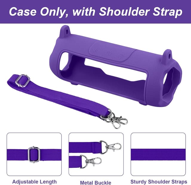 Detalle de Khanka silicone protective cover for JBL Flip 7 with detachable shoulder strap (purple) – case only
