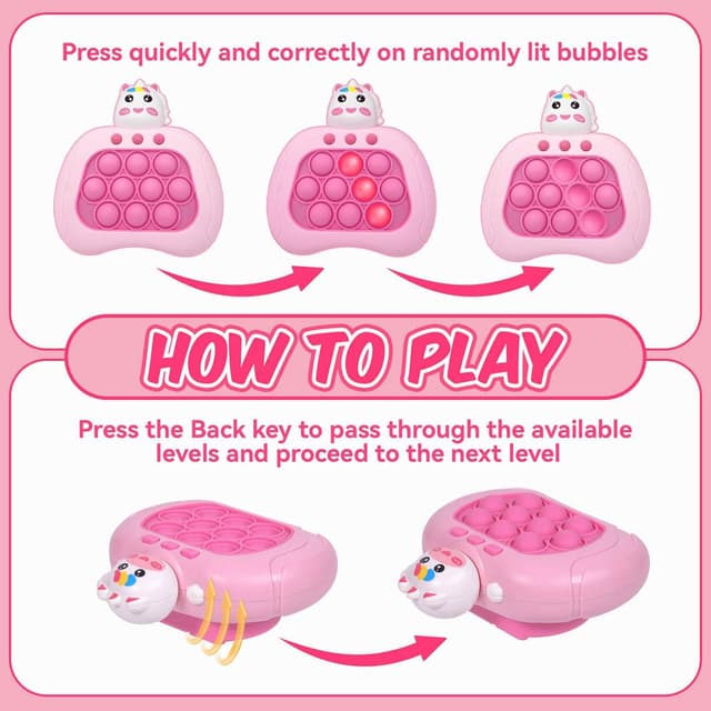 Detalle de Fidget Toys Fast Push Bubble Game Console (Pink) — Handheld Push Bubble Puzzle Game for Kids, Ages 3–12