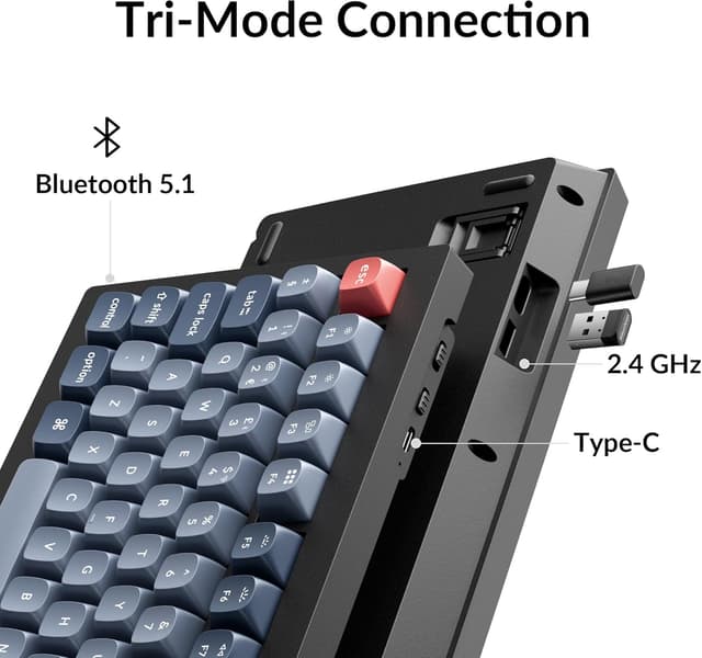 Detalle de Keychron V3 Max TKL Wireless Mechanical Keyboard (UK ISO) – Hot-swappable Gateron Banana switches, QMK/VIA RGB, Black