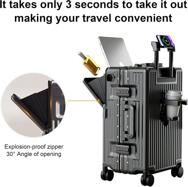Detalle de AIWEINY Handgepäckkoffer (PC-Hartschale) mit TSA-Schloss und 360°-Rollen – passend für 20", 24" und 26" (Frühjahr/Sommer, 20" Schwarz)