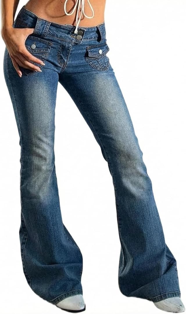 Detalle de Justalwart Women’s Stretch Low Rise Double Button Elastic Skinny Vintage Flare Jeans