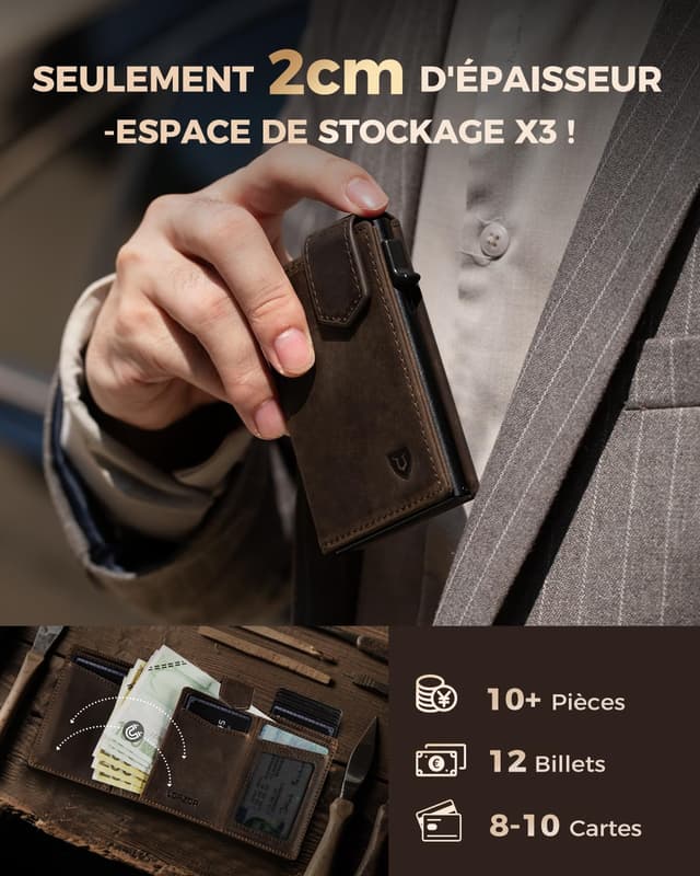 Detalle de LORZOR Portefeuille homme XXL avec porte-monnaie et porte-cartes RFID