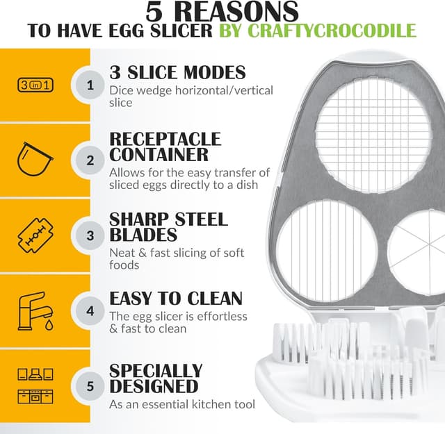 Detalle de CraftyCrocodile Egg Slicer for Hard Boiled Eggs (3 Slice Modes) Stainless Steel Egg Cutter