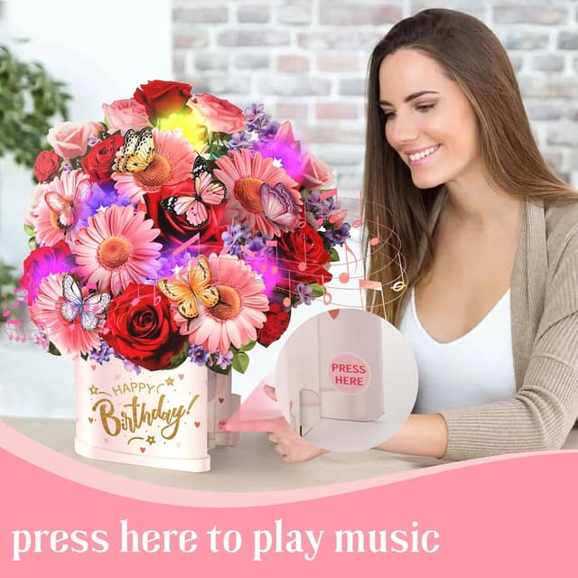 Thumbnail 2 de Musical Birthday Cards 3D bouquet with lights