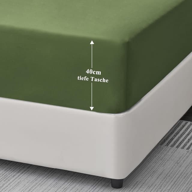 Detalle de Aisbo Spannbettlaken 140x200 cm für Boxspringbett, Olivgrün – Mikrofaser mit 40 cm Steghöhe