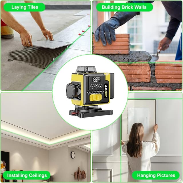 Detalle de Niveau Laser 4D Vert 16 Lignes (4×360°) – Autonivelant avec affichage LED & télécommande