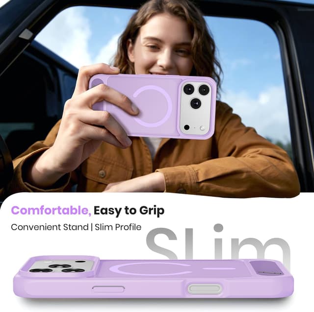 Detalle de Hoerrye Magnetic iPhone 17 Pro Max Case with MagSafe, titanium stand and shockproof matte cover