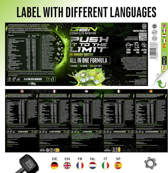 Thumbnail 6 de Push it to the Limit Pre Workout mit L-Arginin, Citrullin & Koffein – 360 g (Kiwi-Grape)