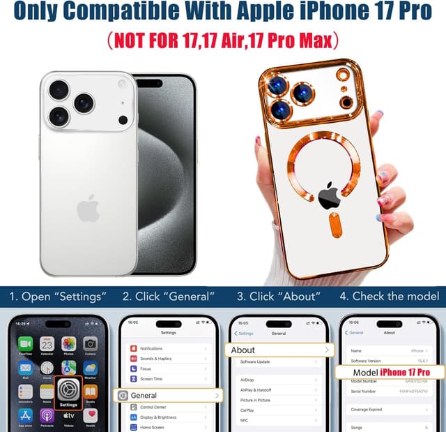 Detalle de Misscase Magnetic for iPhone 17 Pro Clear Case with Camera Lens Protector & Privacy Screen (Orange edges)