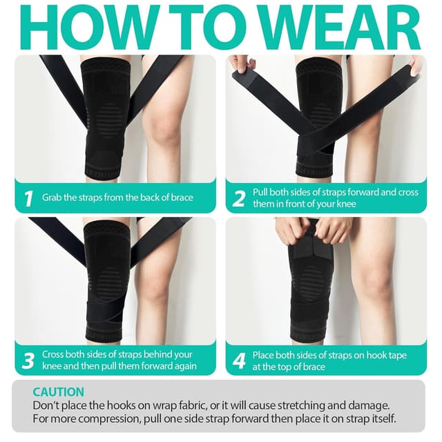 Thumbnail 6 de Lexniush Kniebandage mit Kompression und verstellbaren Riemen (rechts/links) – für L, Sport Schwarz