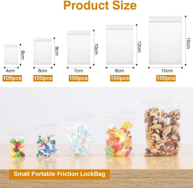 Detalle 2 de OTraki 500 Unidades Bolsas Zip 5 tamaños