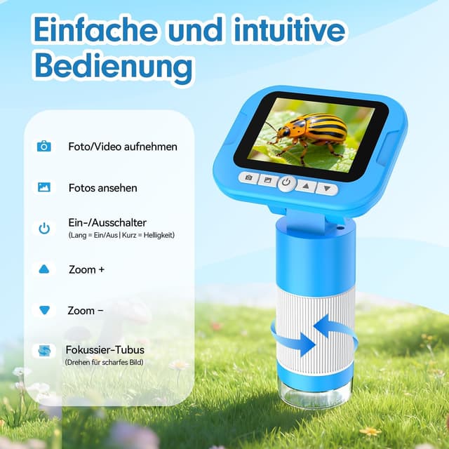 Detalle 2 de FINIBO Digitales Mikroskop für Kinder 1000X mit 2,4" Bildschirm und USB Foto-/Videoaufnahme