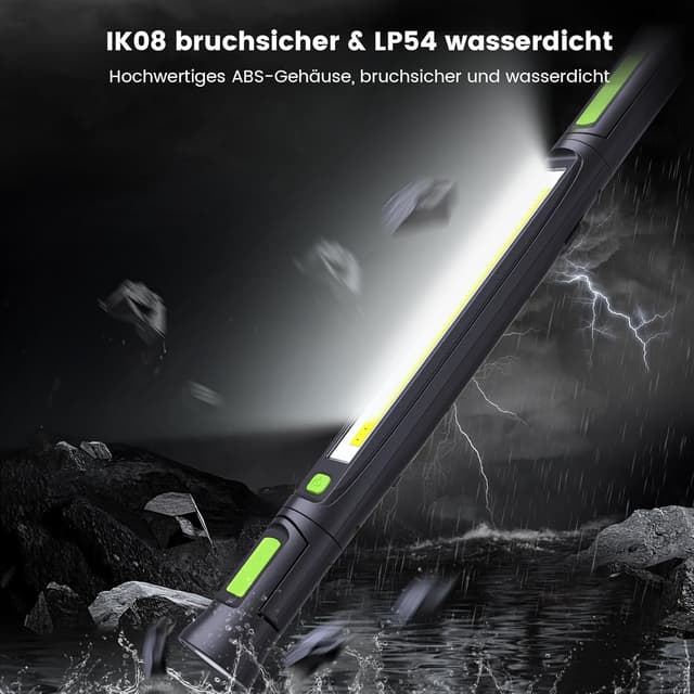 Detalle de Arbeitsleuchte 3000LM – Werkstattlampe LED mit Magnet & Haken, 3 Farbtemperaturmodi, USB‑C Schnellladen (5200 mAh) – Black