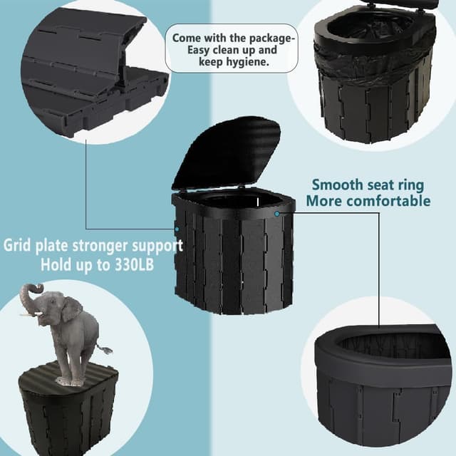 Detalle de HoneTeek Camping Toilet with Lid for Adults – Foldable Portable Travel Potty with U-Shape Design