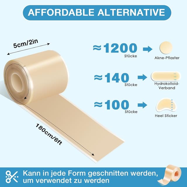Detalle 2 de PimpleGuard Hydrocolloid Roll Blasenpflaster – wasserfestes selbstklebendes Hydrokolloid-Pflaster (Rolle, zuschneidbar)