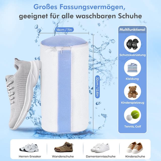 Thumbnail 6 de Teletrogy 2er-Set Schuhwaschbeutel für Waschmaschine – 3D-Net mit verstecktem Reißverschluss (bis EU 46)