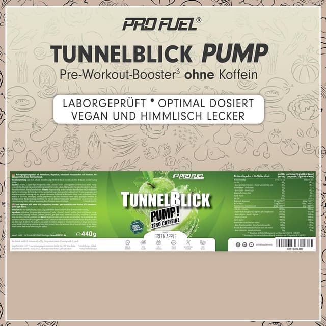 Detalle de Pump Booster³ ohne Koffein (Green Apple, 440 g) – koffeinfrei Pre-Workout Booster mit Citullin, Arginin & Fokus