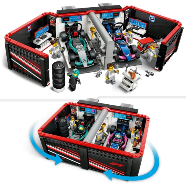 Detalle 2 de LEGO Garaje F1 con coches Mercedes‑AMG y Alpine