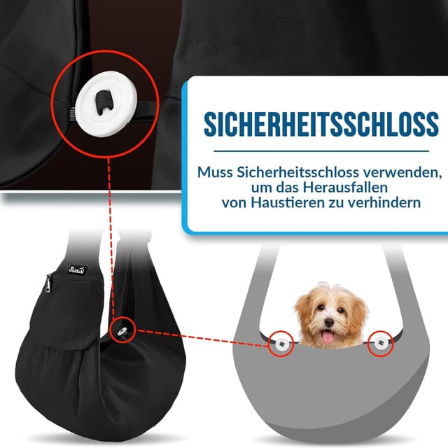 Detalle de SlowTon Hundetragetasche als Sling Carrier mit gepolstertem, verstellbarem Schultergurt – wasserdicht, mit Fronttasche