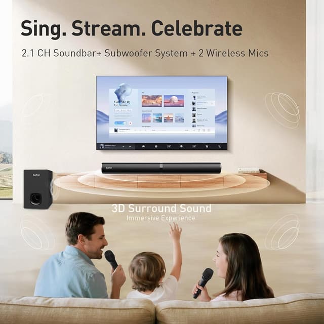 Thumbnail 1 de HEEBUKE Soundbar for TV Karaoke System with 2 Mics