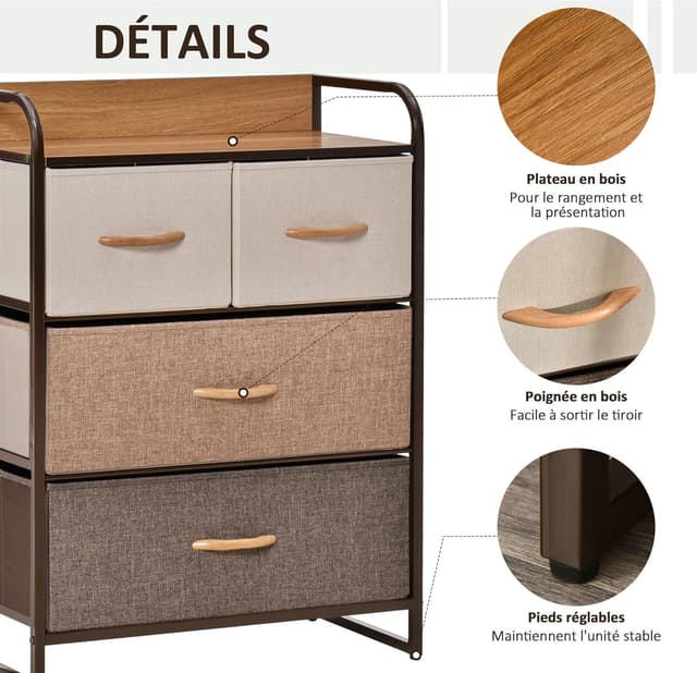 Thumbnail 5 de HOMCOM Commode 4 tiroirs Lin MDF métal
