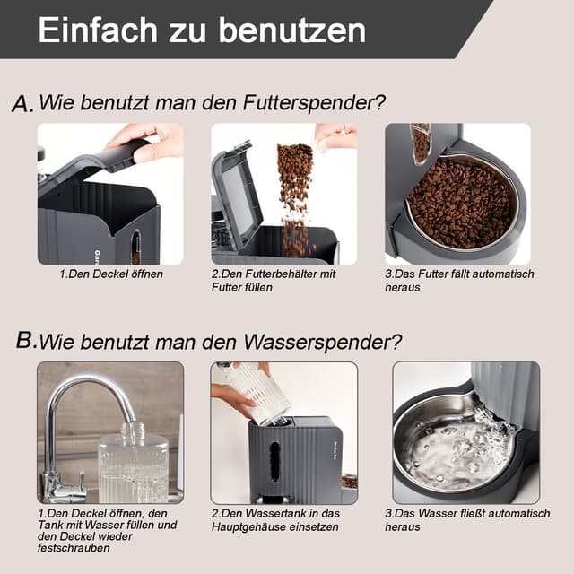 Detalle de Gardner Pet automatischer Futter- und Wasserspender (2 Näpfe, 3 L + 1,3 kg), nicht elektrisch, BPA-frei