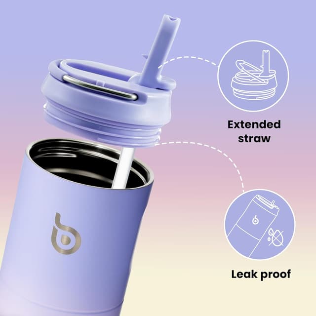 Detalle de Bottle Bottle 700ml Stainless Steel Water Bottle with Straw, Leak-proof Lid & Handle (Purple/Pink/Yellow)