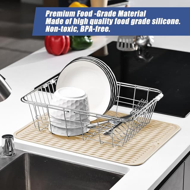 Detalle de KitchenRaku tappetino scolapiatti in silicone 40x60 cm, antiscivolo e resistente al calore