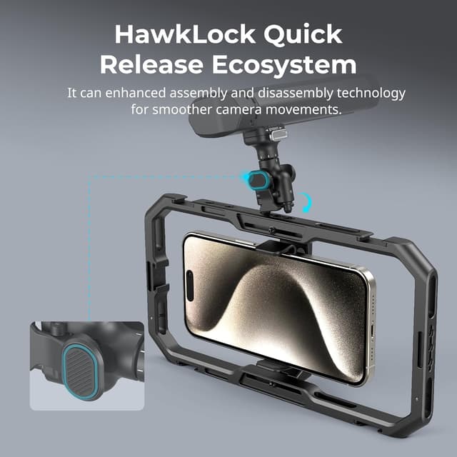 Detalle de SMALLRIG drehbarer beidseitiger Schnellverschluss-Seiten-/Obergriff für HawkLock Quick-Release-Ökosystem (für Smartphones) 4842